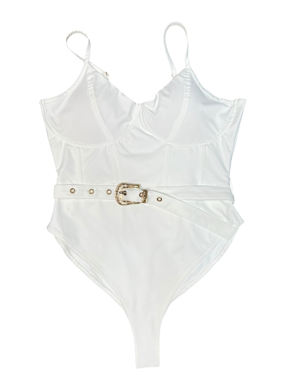 Kittenish Pool Girl Belted One Piece White Gold Toned Hardware Size Small NWT - Picture 2 of 12
